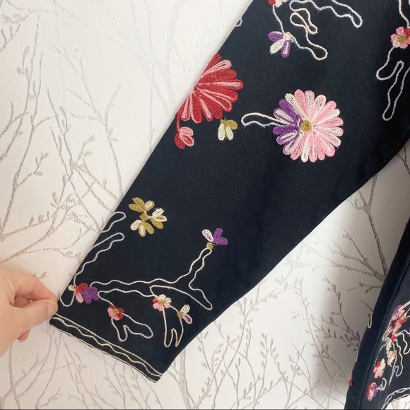 VINTAGE 90’s TAKE TWO Black Heavily Embroidered Jacket Blazer Medium 100% Cotton - Picture 8 of 14